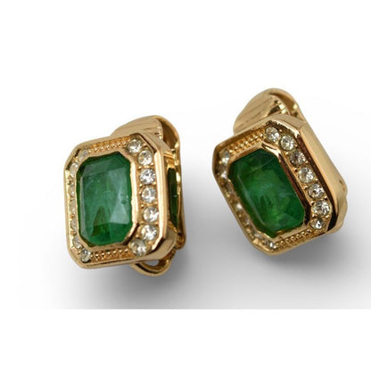 Christian Dior Earrings Vintage Rhinestone Green — view 2