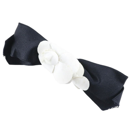 Chanel Camellia Ribbon Satin Black White Barrette