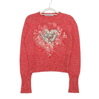 Dior Cashmere Blend Knit Sweater Long Sleeve Heart Embroidery 38 S Red
