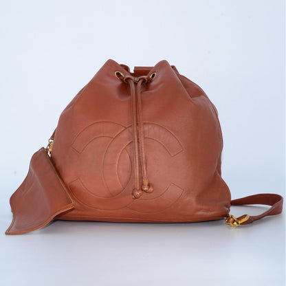 Chanel Big CC Logo Drawstring Backpack Leather