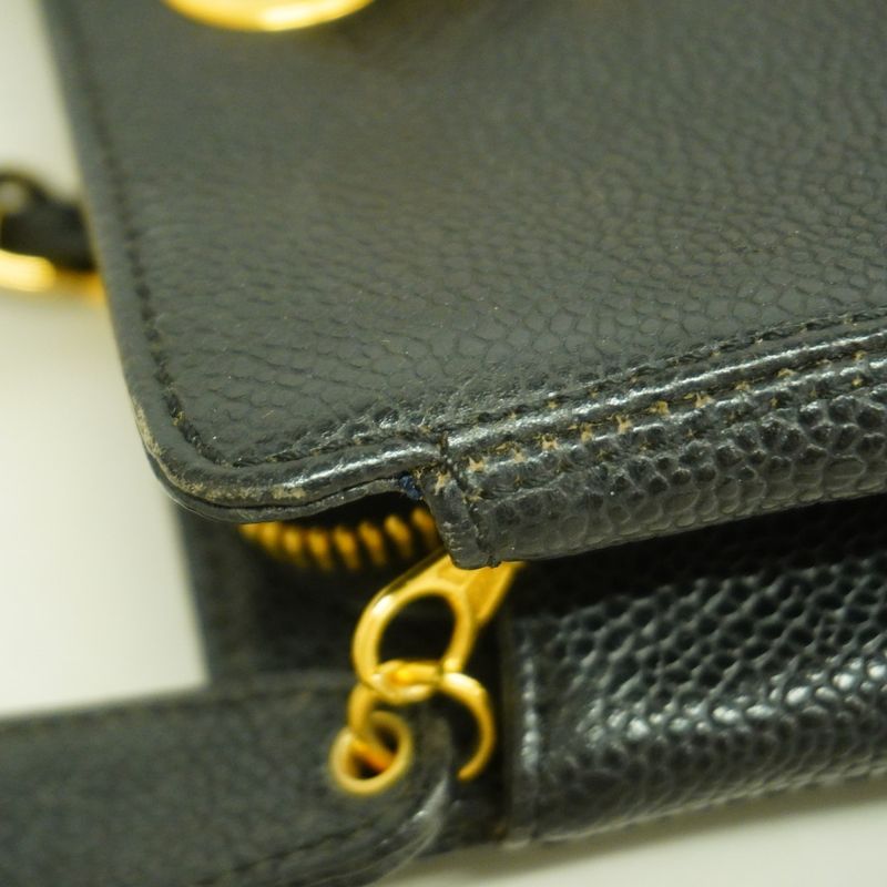 Chanel Handbag Caviar Skin Black Gold Hardware Chain Ladies