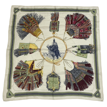 Hermes Cuirs DU Desert Leather Decorated Silk Scarf White