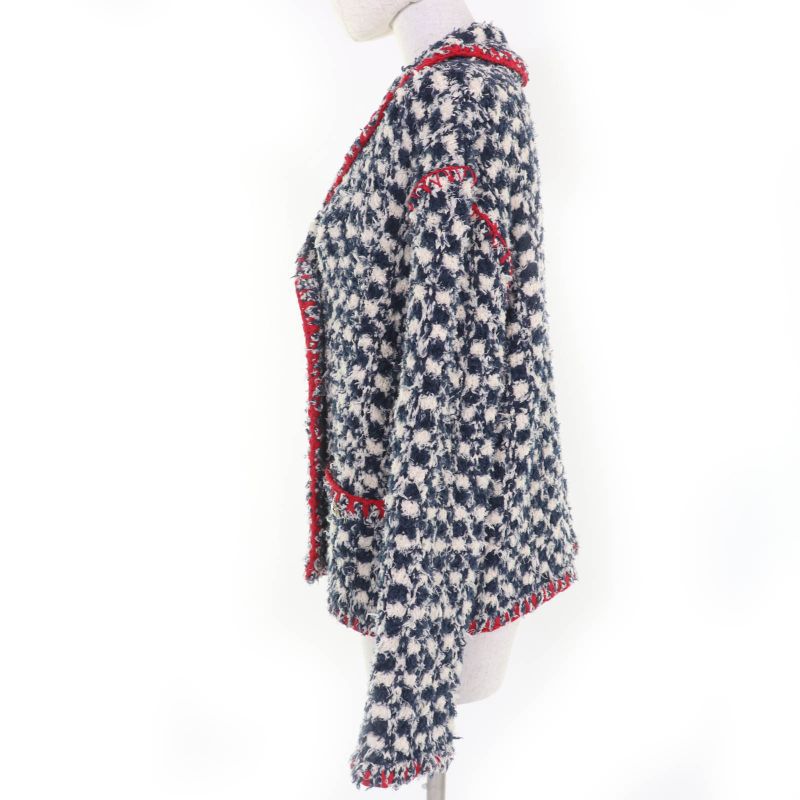 CHANEL P70340k10023 Linen Cotton Coco Button Tweed Jacket Navy 36 Made In Italy