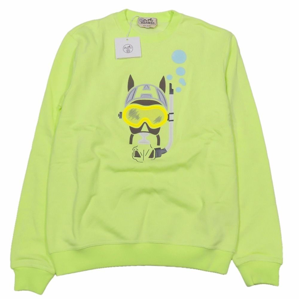 Hermes Scub'h Sweatshirt Pullover Top Brushed Lining XS Neon Yellow