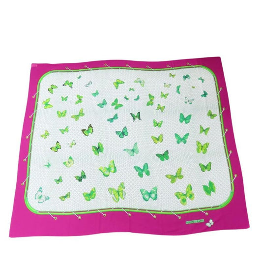 Hermes Shawl Pareo Cotton Purple White Green Butterfly Large Scarf