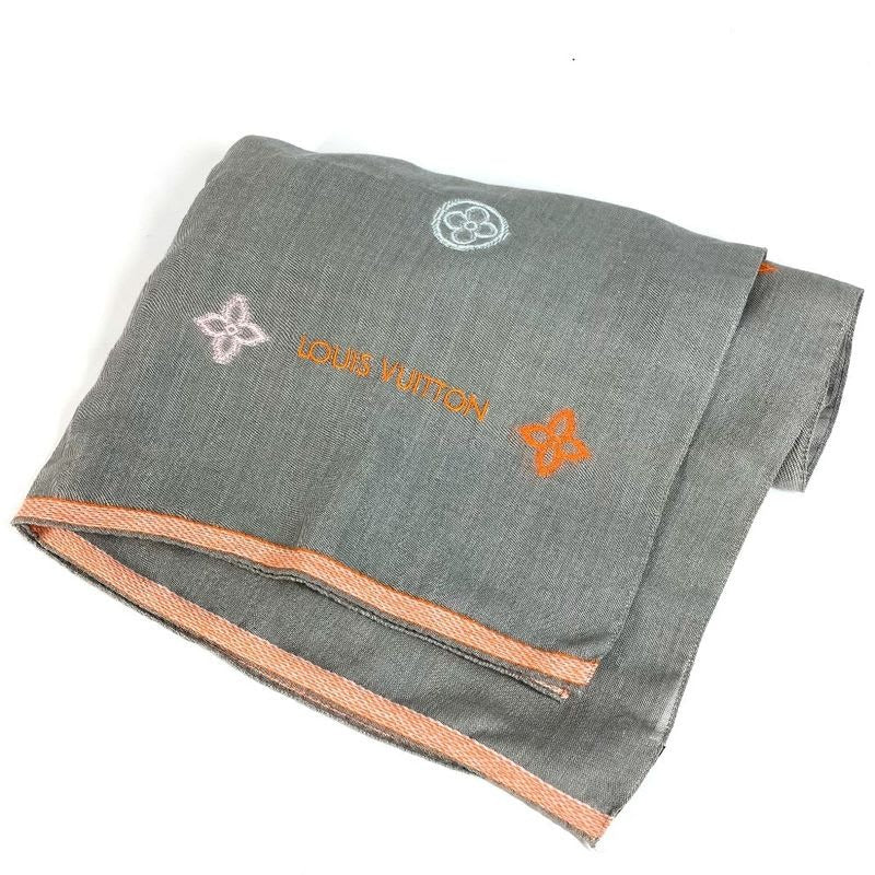 Louis Vuitton Shawl Monogram Logo Wool Gray