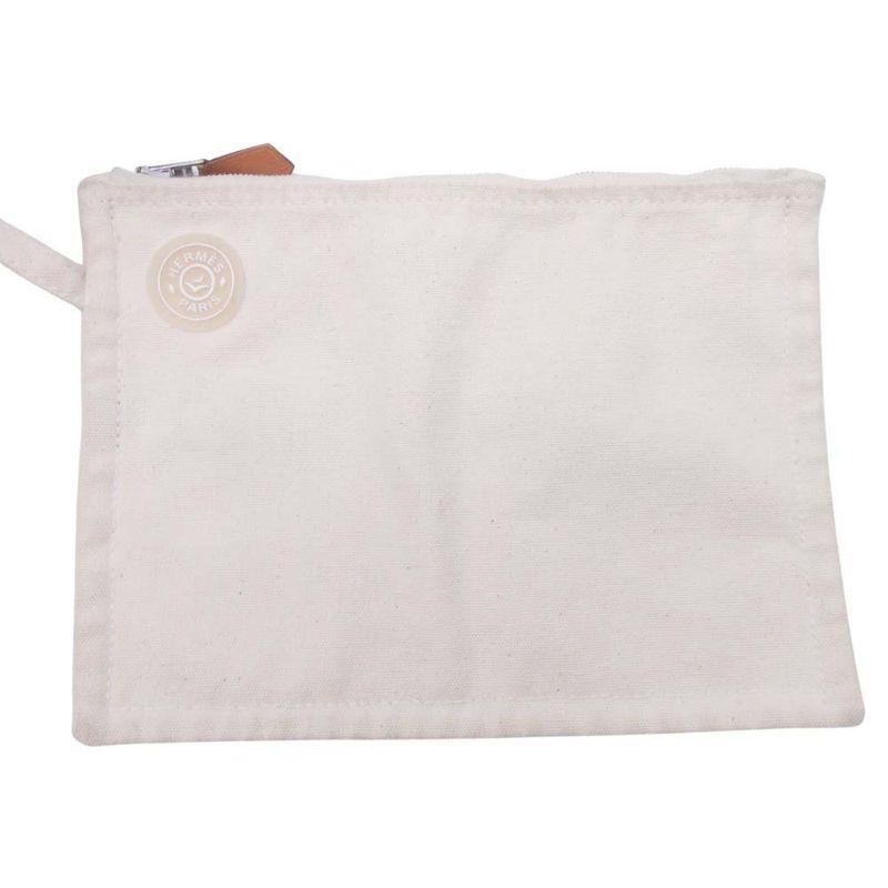 Good Hermes Cannes PM Handbag Tote Canvas Herringbone with Pouch Black Ivory