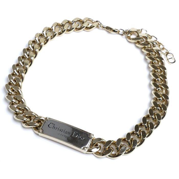 Christian DIOR Brass Couture Chain Link Necklace N2064hommt D012 1650g 40-47cm