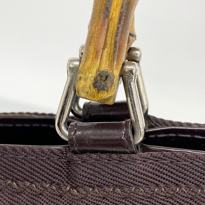 Gucci Handbag Bamboo 000 1998 0540 Nylon Brown Silver Hardware Women