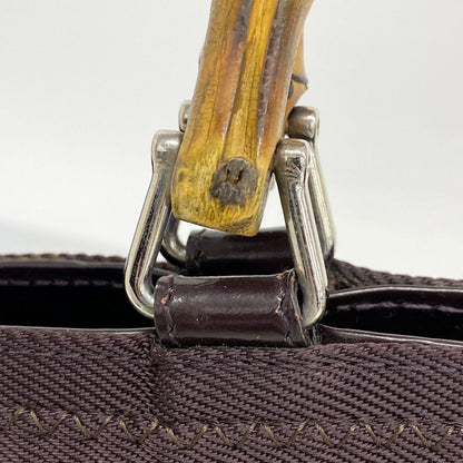 Gucci Handbag Bamboo 000 1998 0540 Nylon Brown Silver Hardware Women