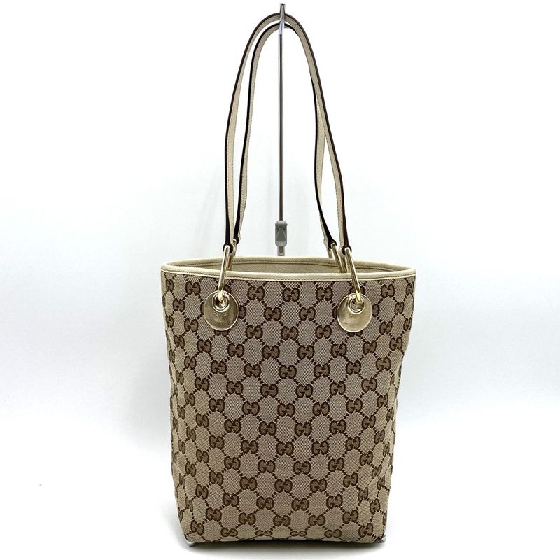 Gucci 120840 Tote Shoulder Bag GG Canvas Beige Women Men Fashion
