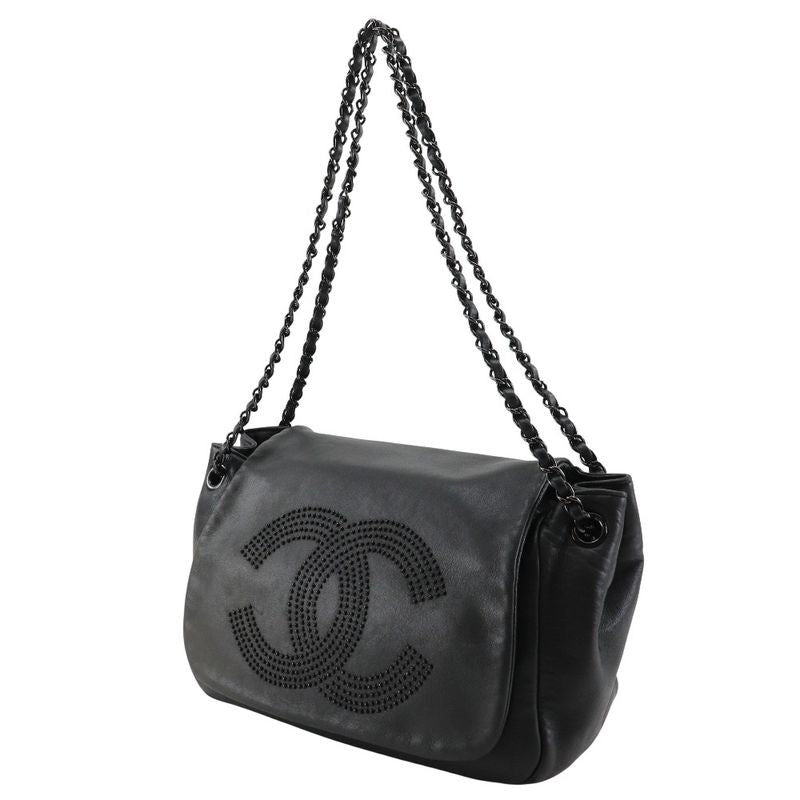 Chanel W Chain Shoulder Studded Coco Mark Lambskin Black Ladies Shoulder Bag