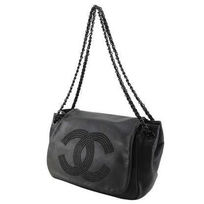 Chanel W Chain Shoulder Studded Coco Mark Lambskin Black Ladies Shoulder Bag