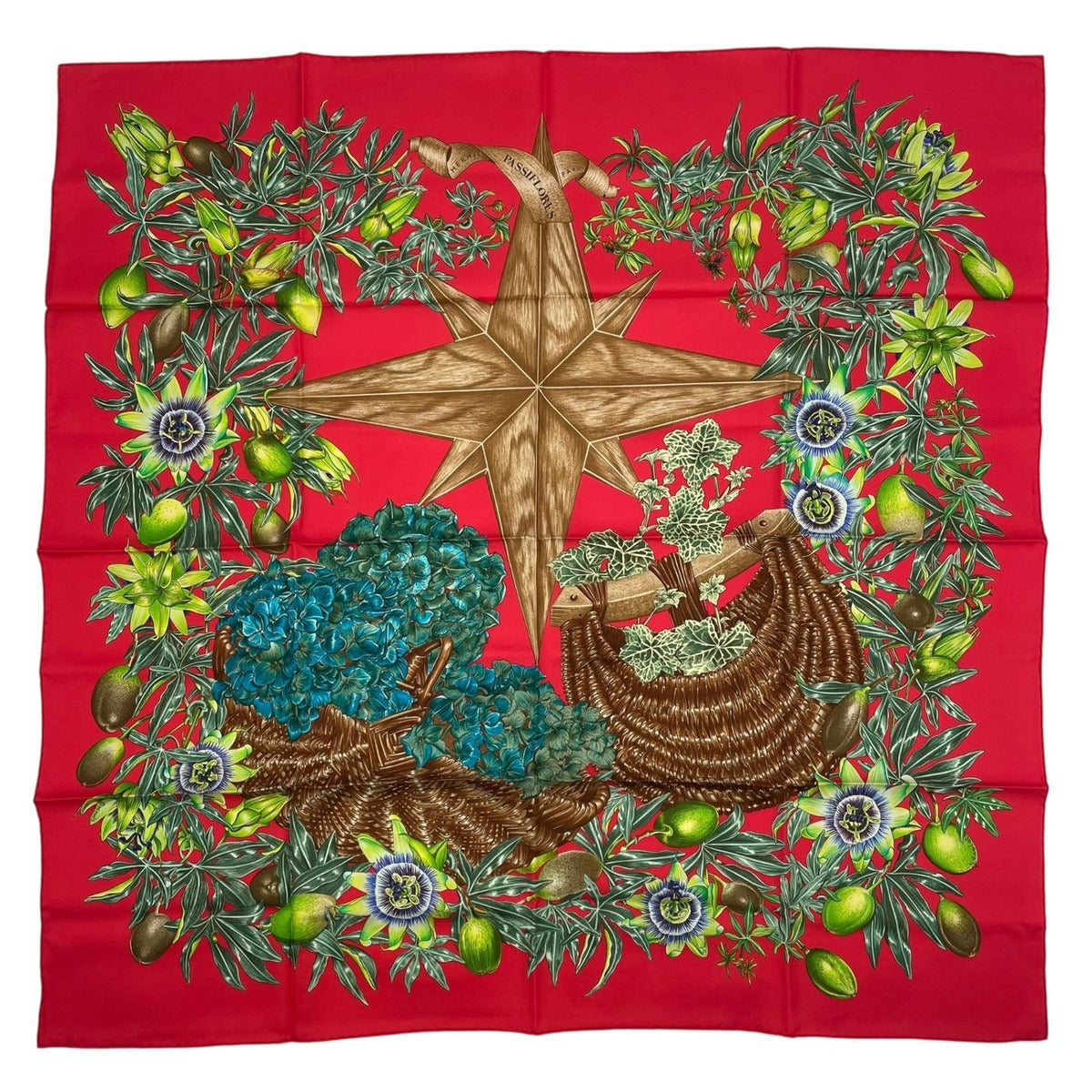 Hermes Scarf Silk Carre 90 Passiflores Passion Flower Red
