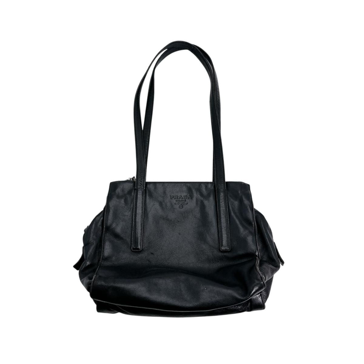 Prada Tote Bag Logo Shape Pressed Black