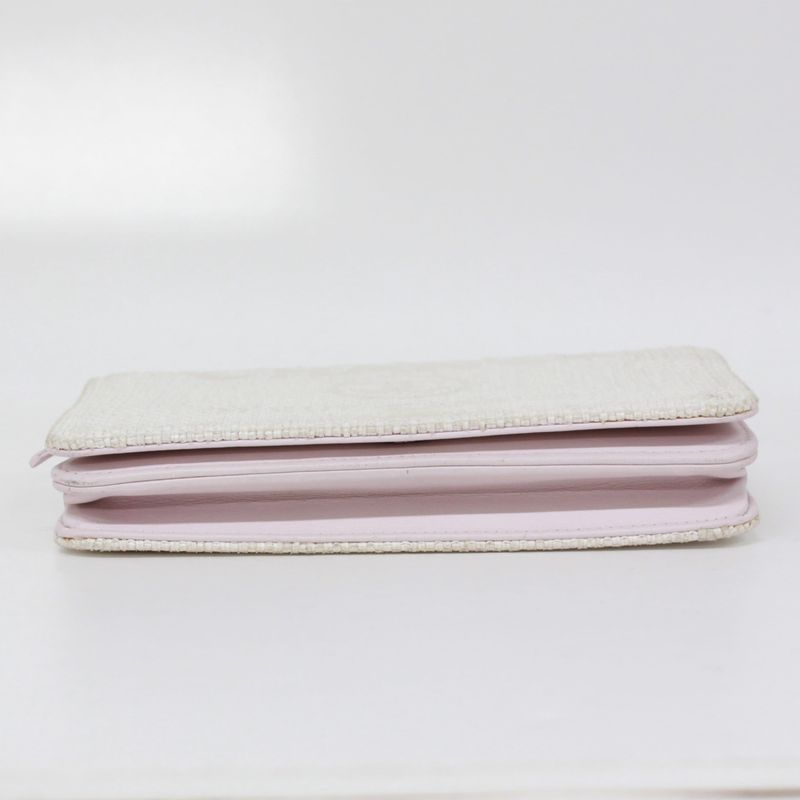 Chanel Deauville Chain Wallet Leather X Straw Light Pink Shoulder Bag Silver