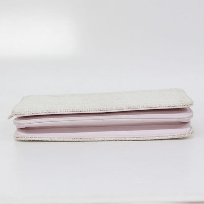 Chanel Deauville Chain Wallet Leather X Straw Light Pink Shoulder Bag Silver