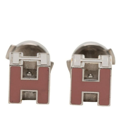 Hermes Cage de Ash Cube Earrings Silver Pink Metal Enamel