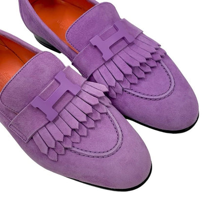 Hermes Royale Loafer Leather Shoes Suede Purple Moccasin Flat Shoes Hhardware