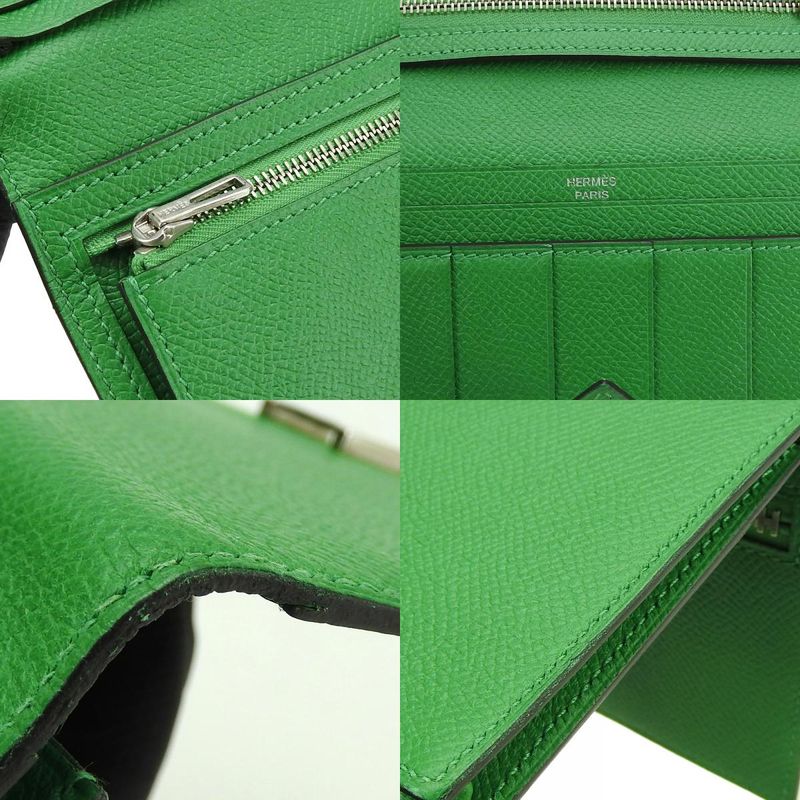 Hermes Long Wallet Bearn Souffle Vaux Epson Bamboo Green Silver Hardware Bifold