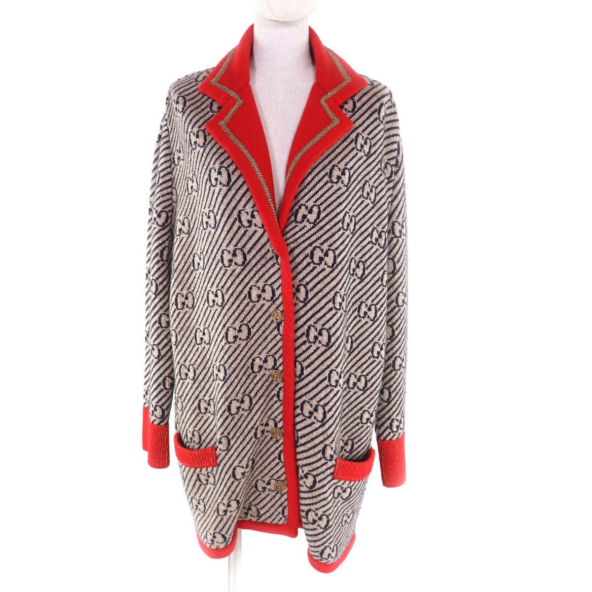 Gucci Wool Blend Logo Button GG Allover Pattern Knit Jacket