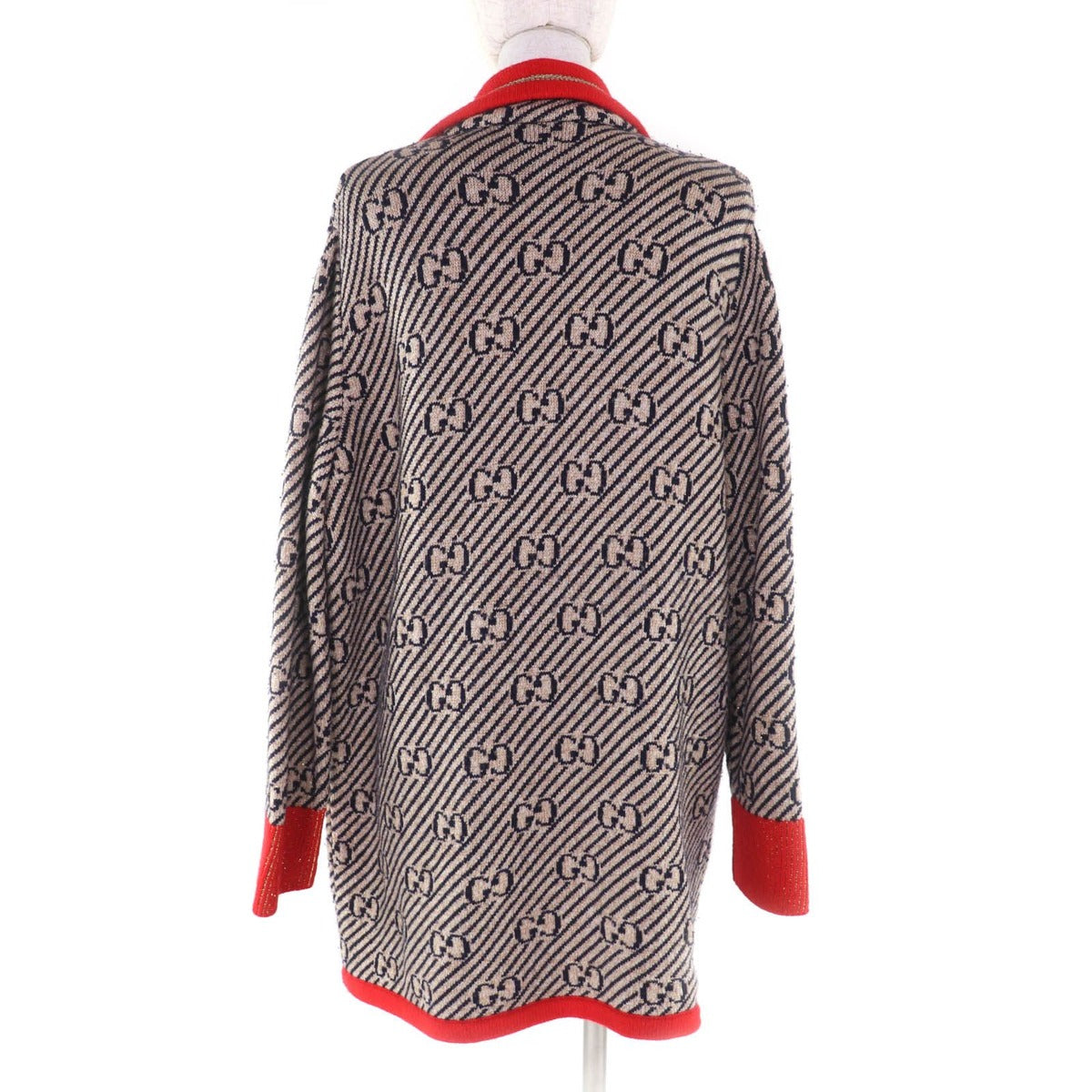 Gucci Wool Blend Logo Button GG Allover Pattern Knit Jacket — view 3