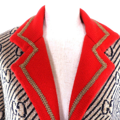 Gucci Wool Blend Logo Button GG Allover Pattern Knit Jacket — view 4
