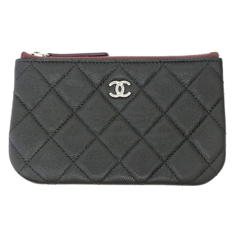 Chanel Classic Small Zip Pouch Black Silver