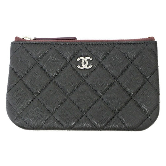 Chanel Classic Small Zip Pouch Black Silver