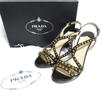 Prada Studded Enamel Back Strap Pin Heel Sandals 37 23.5cm (9.25in) Equivalent