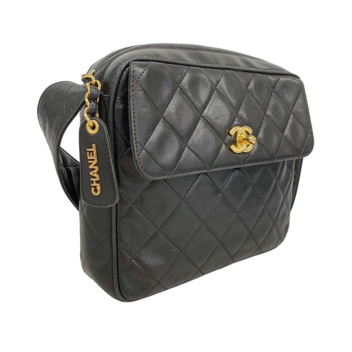 Chanel Shoulder Bag Quilted Lambskin Black Gold — view 2