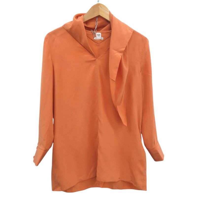 Hermes V-Neck Blouse with Scarf Silk Orange 0792