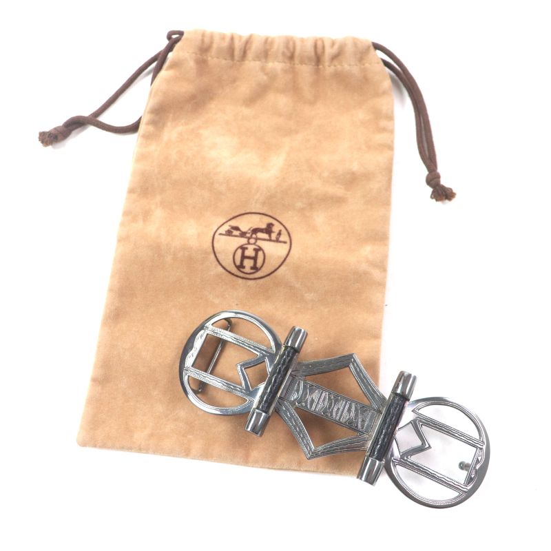 Hermes Touareg Hand Engraved Design Chrome Color Leather Use Belt Buckle Sv925