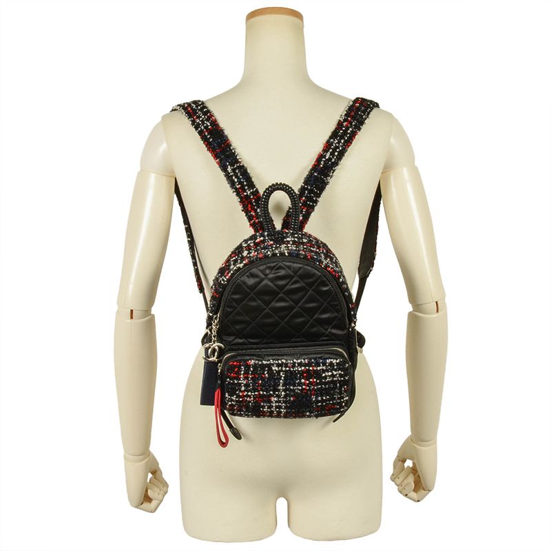 Chanel Backpack Tweed Nylon Black Silver Hardware Coco Mark 24th Astronaut Women