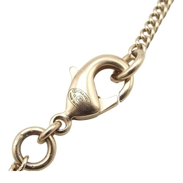 Chanel 12A Necklace Light Gold Metal CC Logo Faux Pearl Costume 12 — view 6