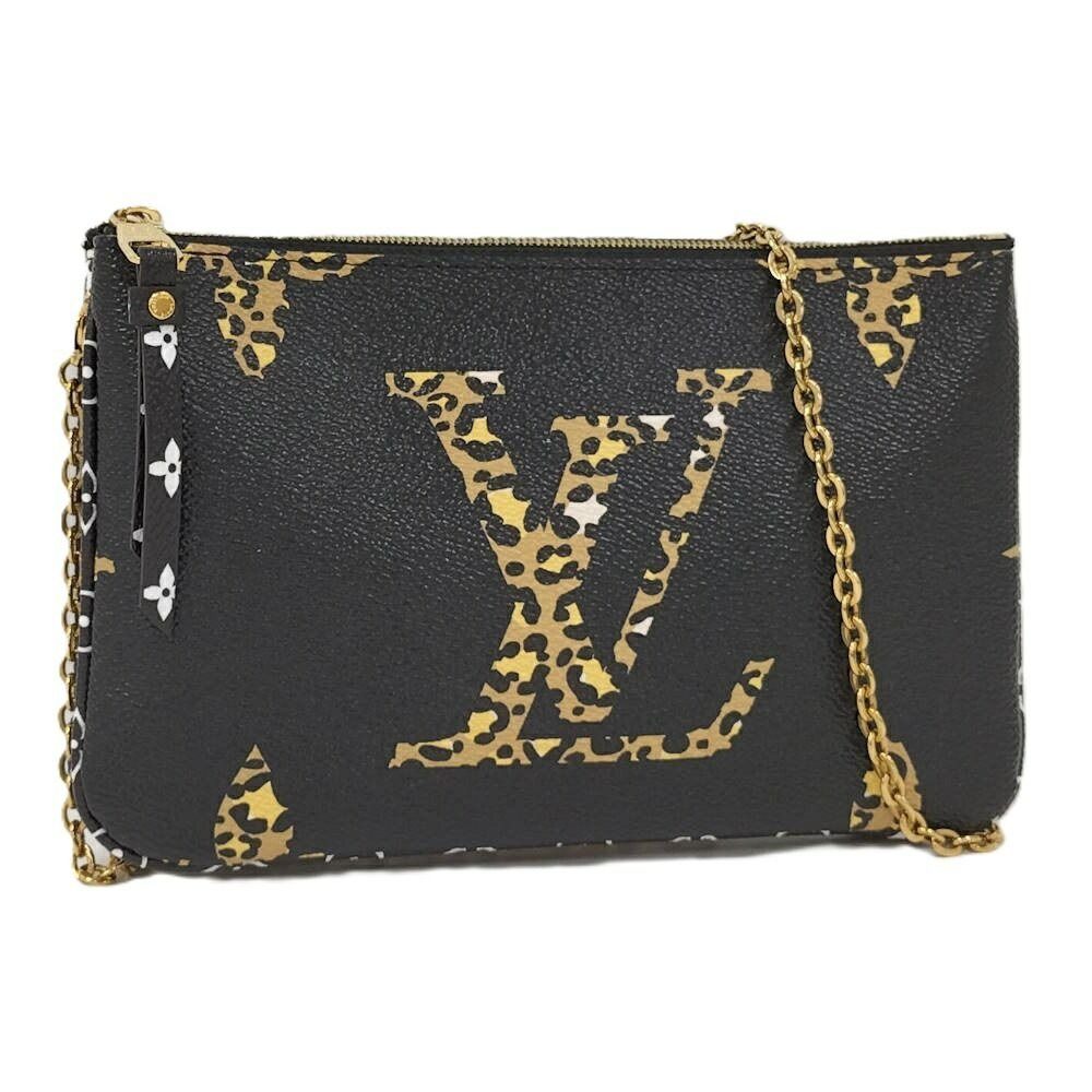 Louis Vuitton Pochette Double Zip Shoulder Bag Monogram Jungle Black Leopard