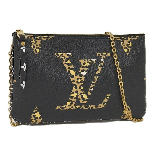 Louis Vuitton Pochette Double Zip Shoulder Bag Monogram Jungle Black Leopard