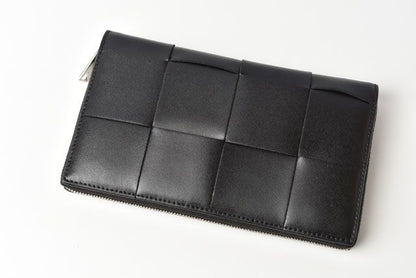 Unused Bottega Veneta Long Wallet Intrecciato Zip Up Around 649607 Calf Black
