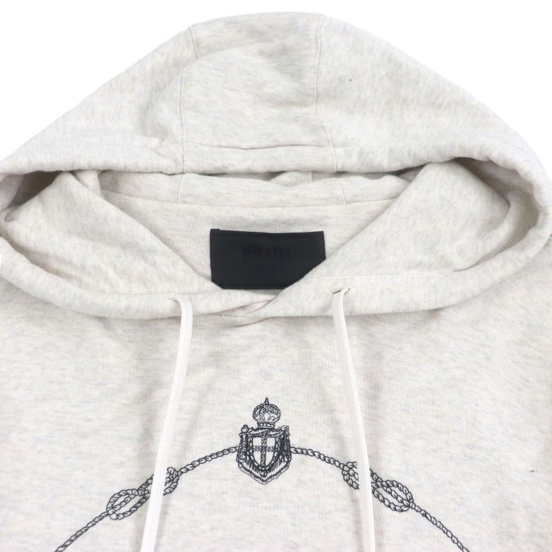 Prada 23AW Ujl24b 100% Cotton Front Logo Embroidery Hoodie Pullover Hoodie