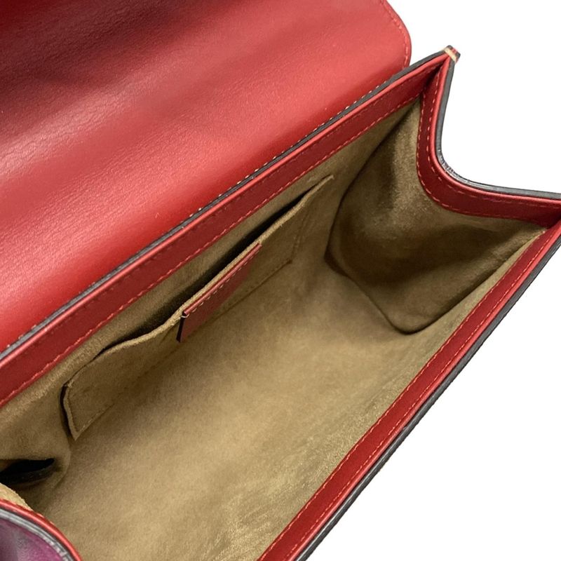 Gucci Shoulder Bag Padlock GG Small 409487 Dark Brown Beige And Red Chain