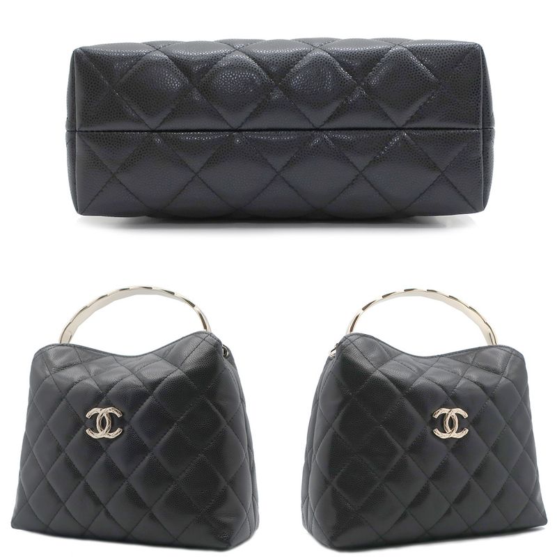 Chanel Top Handle 2WAY Bag Shoulder Bag Black Gold Hardware Matelasse