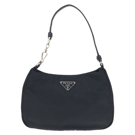 Prada Tessuto Black Silver Nylon Leather Handbag Pouch