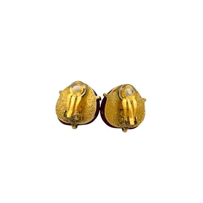Chanel Coco Mark Motif GP Earrings Ear Cuff Accessory Gold Red 97A