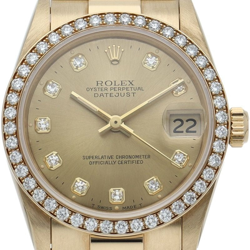 Rolex Datejust Boys Watch Diamond Bezel Box 18k Yellow Gold Sha