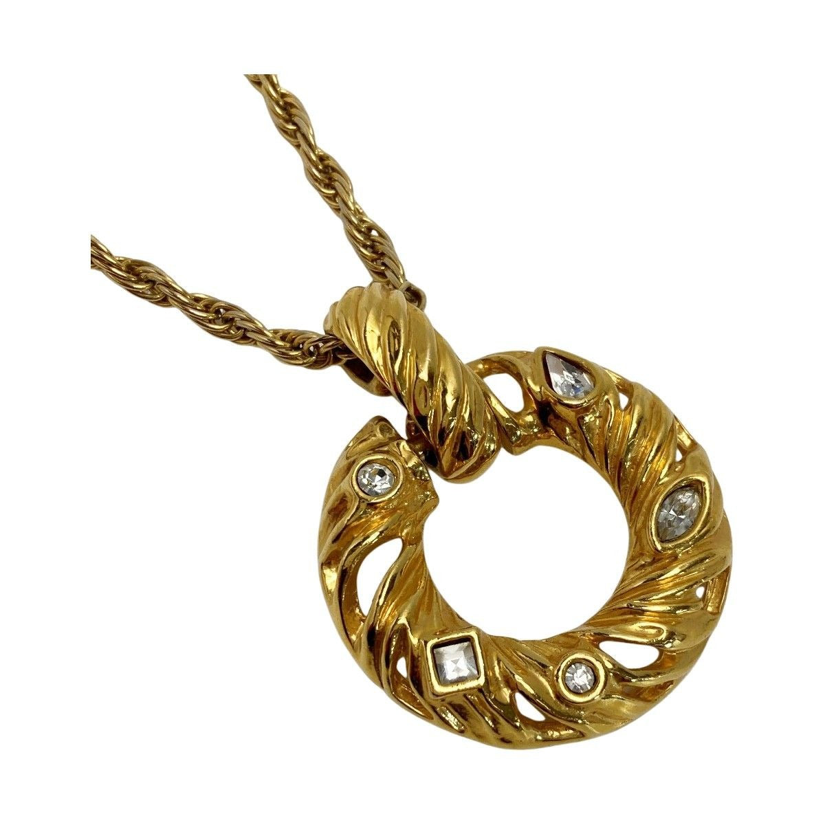 Yves Saint Laurent Twisted Circle Necklace with Stone Gold Plated Vintage