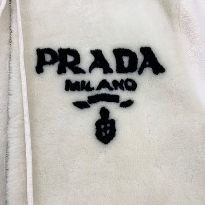 Prada Top White Black Hoodie Hoody Logo Knit Cashmere