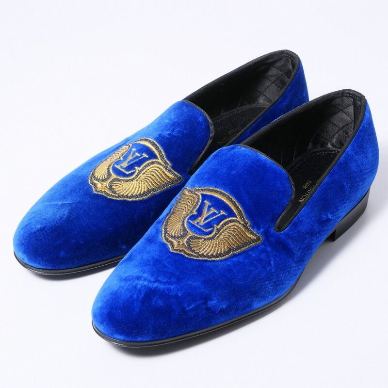 Louis Vuitton Slip on Blue Velour Auteuil Loafers Opera Shoes 7