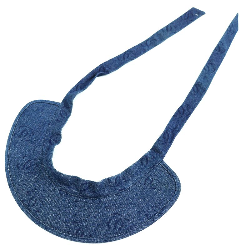 CHANEL Vintage 02P 100% Cotton Coco Mark Denim Sun Visor Indigo Blue Made In