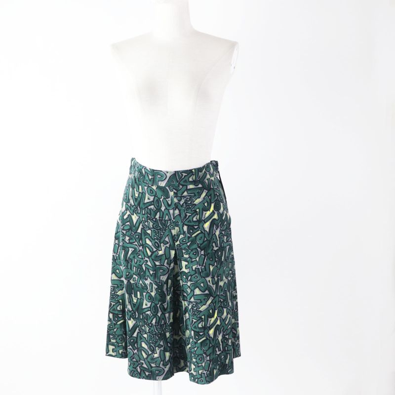 Louis Vuitton Rayon Graffiti Box Pleated Skirt Greenish 34 Made In France