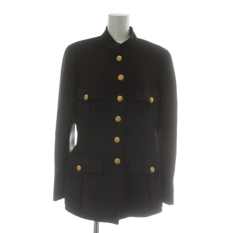 Chanel 96 A Vintage Stand Collar Jacket Wool Fully Lined Shoulder Pad Coco Mark